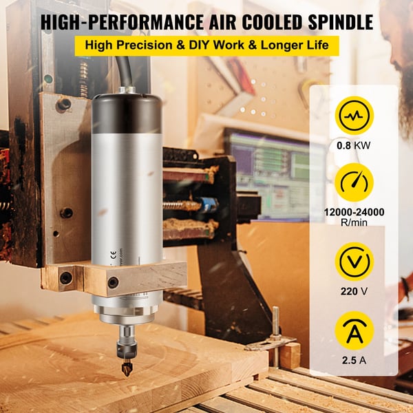 VEVOR Ilmajäähdytteinen Spindelimoottori, 0,8KW Teho, 24000 R/min Nopeus