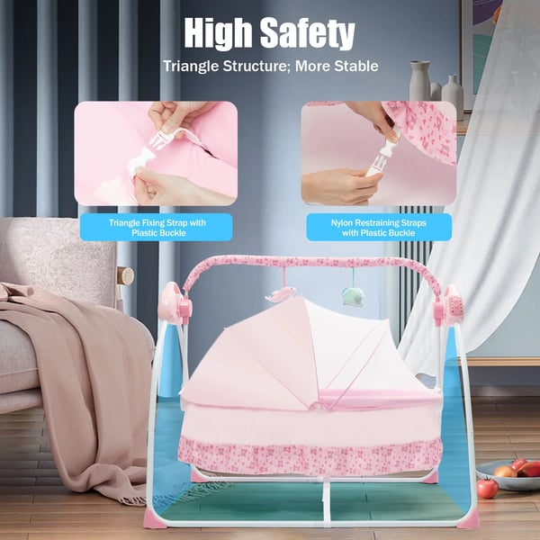 Babyseng Gyngestol, 5 Hastigheder Justerbar, Bluetooth Musik,Pink