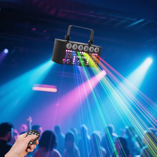 DJ Disco Lys, Multi-Farvet LED, Fjernbetjening & Stemmestyring,EU stik, sort