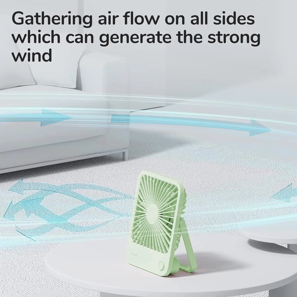 Skrivebordsblæser, 180° Foldbar, 4-Hastigheds Justerbar,4500mAh Grøn