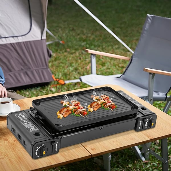 Camping Gasblus, Højkvalitets Jern og Aluminium, To Justerbare Brennere, Egnet til Butangasbeholdere, Kompakt Bærbart Design