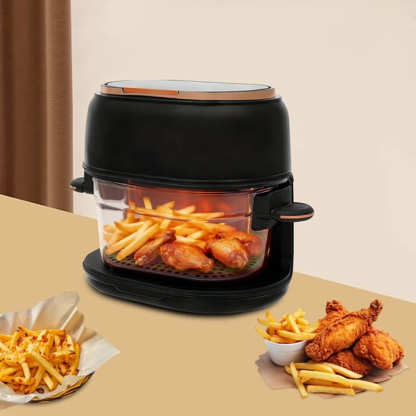 Digital Air Fryer, 4L kapacitet, 1350W effekt, temperaturinterval 60-190 ℃, timer op til 24 timer, borosilikatglas kurv