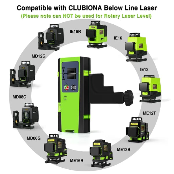 Laser Niveau Detektor, Kompatibel med Røde og Grønne Stråler, Dimensioner 21 x 11 x 10 cm, Måleområde 50 meter, Præcision ±1,5 mm, Driftstid 70 timer