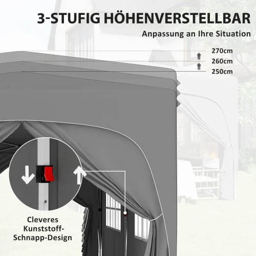 Folding Tent, UPF50+ Oxford Stof, 597L x 300B x 270H cm, Egnet til 12-18 Personer, UV Beskyttelse 98%, Justerbar Højde