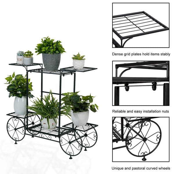 Planteholder, 6 niveauer, dekorativ metaldesign,Sort