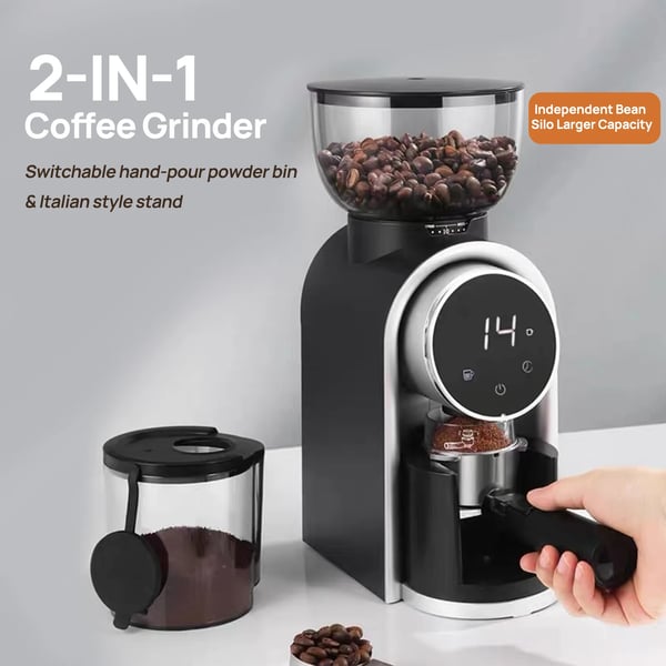 Elektrisk Kaffekværn, ABS Materiale, Kompakt Design, 25-Niveau Justerbar Grovhed, Touchskærmskontrol, Effektiv Ydelse