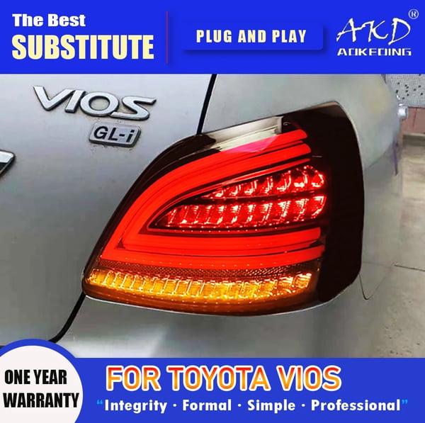 AKD Baglygter til Toyota Vios, 12V Spænding, Holdbart PP Materiale,Sort stil