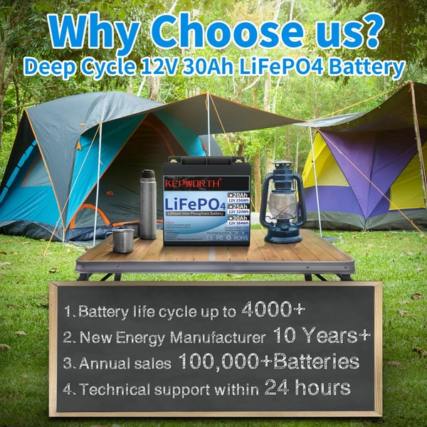 12V 30Ah LiFePO4 Batteri, Høj Effektivitet, Indbygget BMS,12V 30Ah