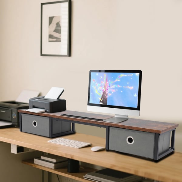 Monitorstativ, Ergonomisk Design, Pladsbesparende Organizer,Brun