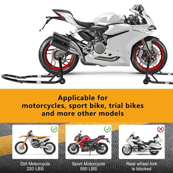 Motorcykelstand, Heavy-Duty Stål, Justerbare Gaffelhoved,Sort