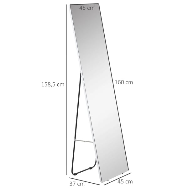 Fuld længde stående spejl, aluminiumslegering ramme, 45x37x158,5 cm, 45x160 cm spejldimensioner, minimalistisk design, to installationsmetoder