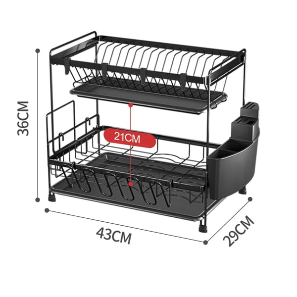 Afdrypningsrack, 2-lags design, effektiv vandafledning,sort