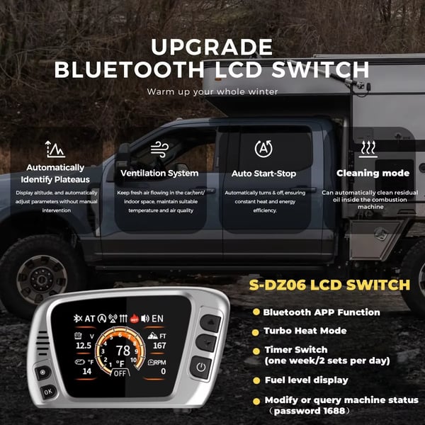 Dieselvarmer, Bluetooth-kontrol, Kompakt design,Med opbevaringspose