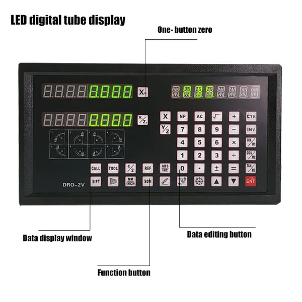 Digital aflæsningsdisplay, 2-akset, høj præcision,DRO-2V