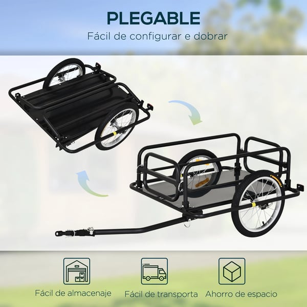 Cykeltrailer, Letvægtsstålramme, 40 kg vægtkapacitet, 120 cm længde, 70 cm bredde, 60 cm højde