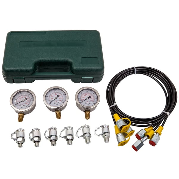 Hydraulisk tryktestmålerkit, flere trykskalaer, holdbart rustfrit stål, komplet koblingssæt