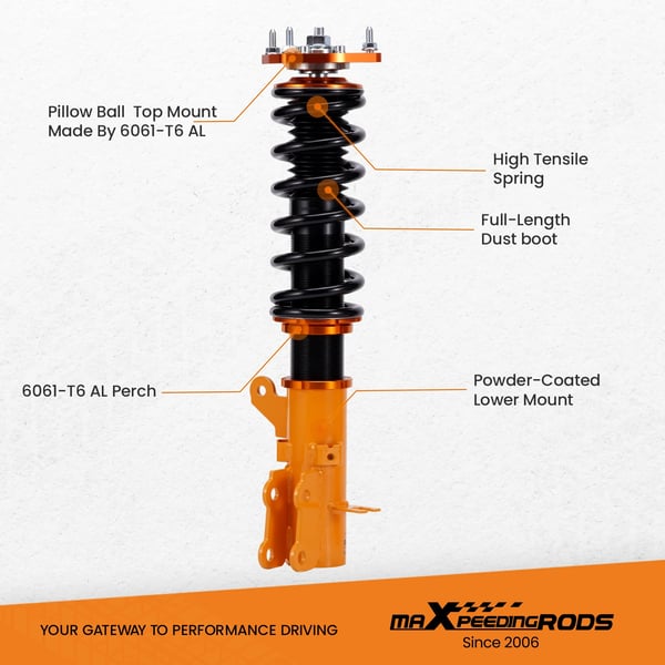 Coilover Stød, 55CrSi Stål, Justerbar Højde 1-3 Tommer, Vare Længde 71,1 cm, Vare Bredde 51,6 cm, Vare Vægt 29500 g