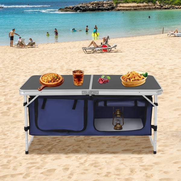 Campingbord, Foldbart Design, Justerbare Højder,sort