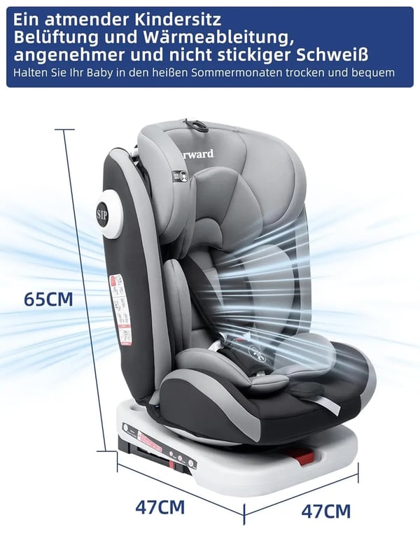 Lasten turvaistuin, käännettävä 360°, säädettävä pääntuki, 5-pisteinen turvavyö, ISOFIX-liitin, ECE R129 -sertifioitu