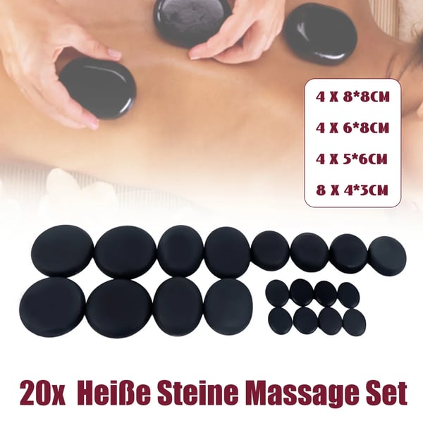 Basalt Hot Stones Sæt, Bærbar Varmeboks, Ideel til Massagebehandlinger,M, Naturlig Sort