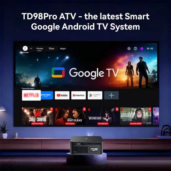 Projektor, 30000 Lumen Ljusstyrka, Smart Android TV Funktionalitet,Google ATV-version, EU-kontakt