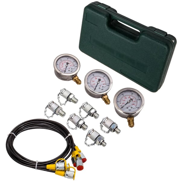 Hydraulisk tryktestmålerkit, flere trykskalaer, holdbart rustfrit stål, komplet koblingssæt
