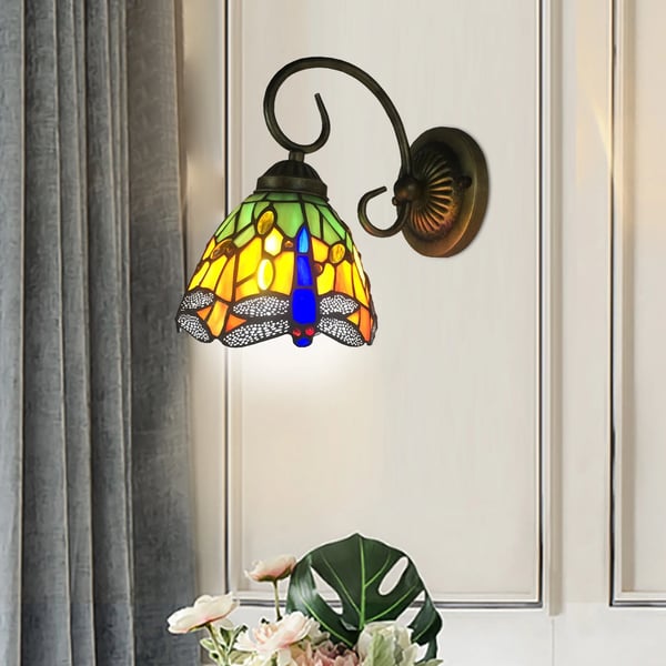Vitraux Væglampe, Retro Libelle Design, E27 Pæreholder