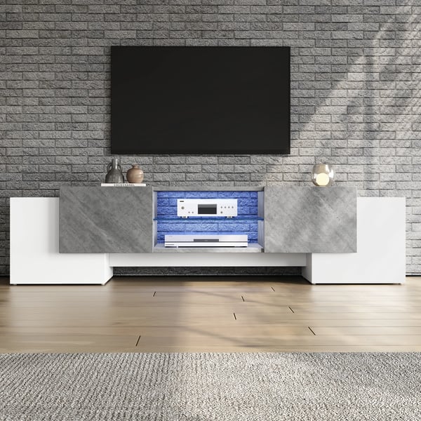 TV Skab, 180 x 40 x 46,5 cm, Op til 30 kg Belastning, Egnet til 60/65/70 tommer TV, Moderne og Minimalistisk Stil, Hærdet Glas og MDF