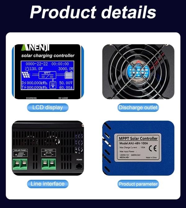 Solarladercontroller, 100A kapacitet, MPPT-teknologi,MPPT 100A, 100A