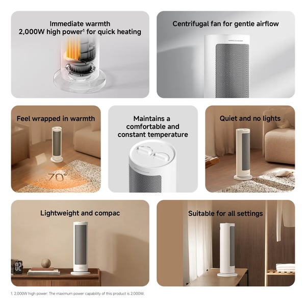 Viftevarmer, 2000W Effekt, 70° Oscillation,Xiaomi blæser varmelegeme EU, EU