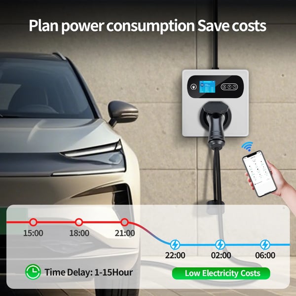 EV-laddstation, Typ 2-laddare, Justerbar ström,svart