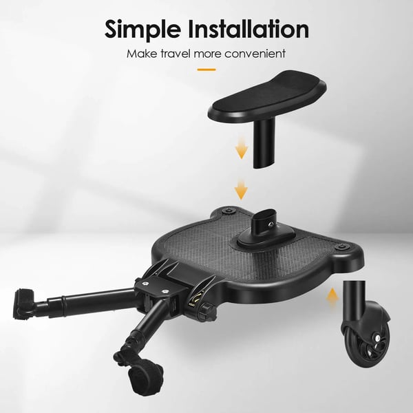 Bærbar Buggy Board, Justerbart Sæde, 360° Rotation, Egnet til Børn i Alderen 2-6 År,sort