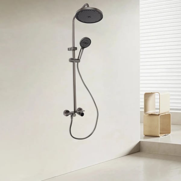 Brusesæt, 110 cm højde, vægmonteret, håndholdt og top spray tilstande, rund bruserhoved, premium rustfrit materiale