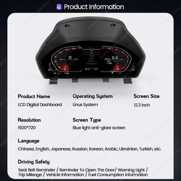 Digitalt Dashboard Cluster, Kompatibilitet med BMW 3 4 Serie F30 F31 GT-F34 F32 F33 F36 2013-2019, 12,3 Tommer Skærm, Speedometer Visning,BM003-OM-26