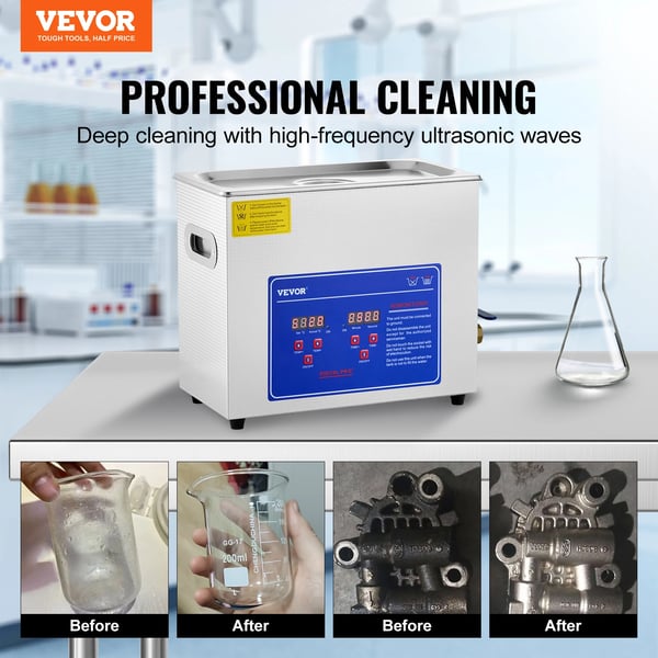 Ultralydsrenser, 6L kapacitet, 300W varmeeffekt, 40kHz frekvens