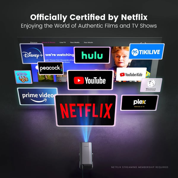Projektor, 1080p opløsning, automatisk fokus og keystone-korrektion,Linux-system, EU-stik