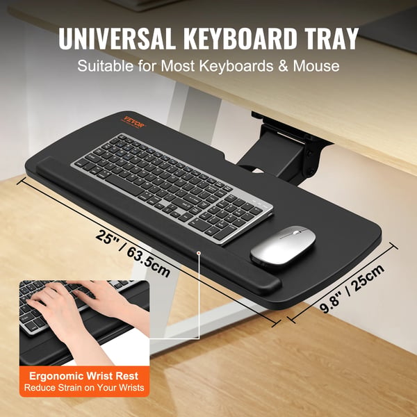 Tastaturbakke, Justerbar Højde, Ergonomisk Design,Sort