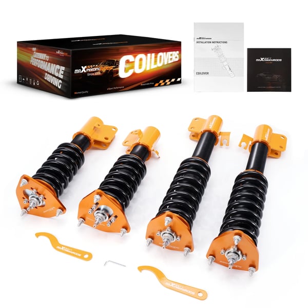 Coiloverit, Säädettävä Korkeus 1"-3", Iskunvaimennus 24 Tasoa, Jousikovaus Etu 9 kg/mm, Jousikovaus Taka 7 kg/mm, Iskunvaimennustyyppi Kaksiputkinen