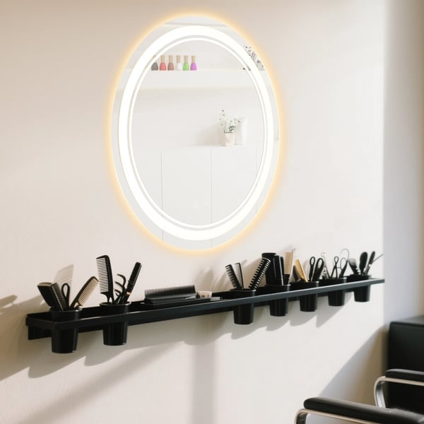 LED Badeværelsesspejl, 50 cm Diameter, 25 mm Tykkelse, Ledningsbaseret Elektrisk Strøm, Uendeligt Justerbar Lysstyrke, Vandtæt IPX4