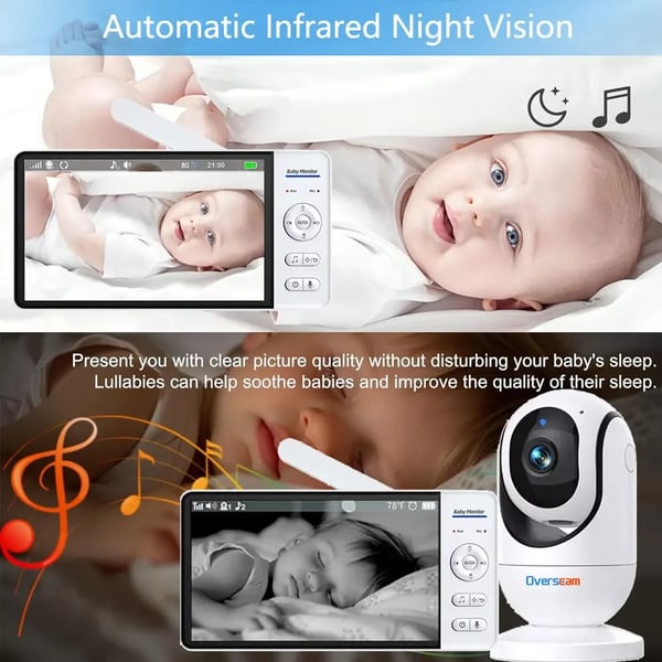 Babymonitor, 7-tommer HD-skærm, tovejskommunikation,EU Stik-NO Kort