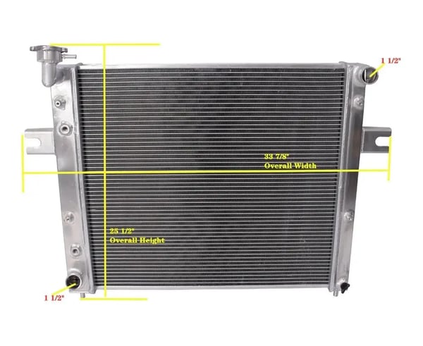 Radiator, Kerne Dimensioner 545mm x 590mm x 40mm, Samlede Dimensioner 860mm x 610mm x 145mm, Indløbs/Udløbs Størrelse 38mm, Materiale Aluminium