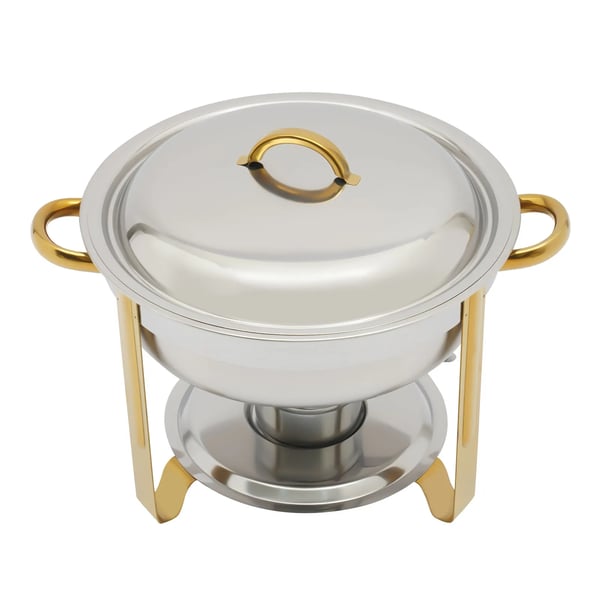 Chafing Dish, 5L kapacitet, rustfrit stål materiale, rund form, belastning 22 lbs, dimensioner 16,54 x 12,6 tommer