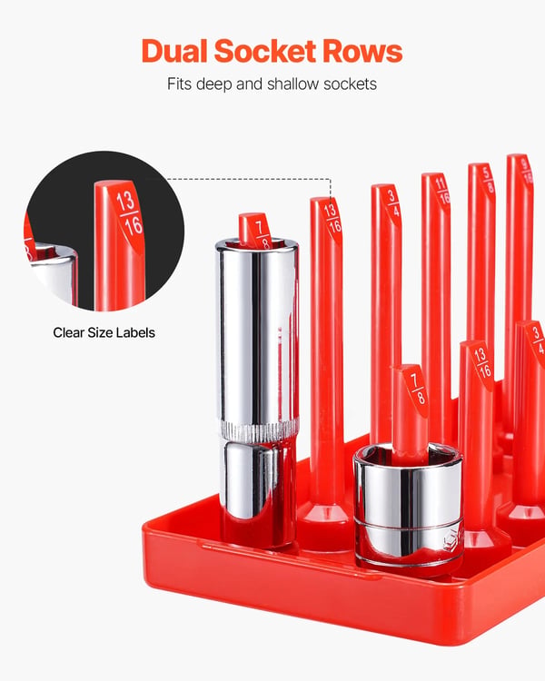 Stikdåseorganisator, holder op til 176 stikdåser, kompatibel med metriske og SAE,8PCS