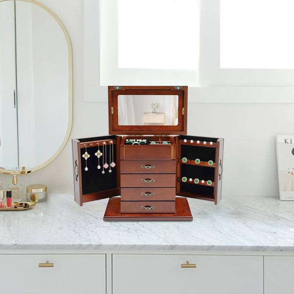 Smykkeskrin, Vintage Design, Flere Opbevaringsrum,brun