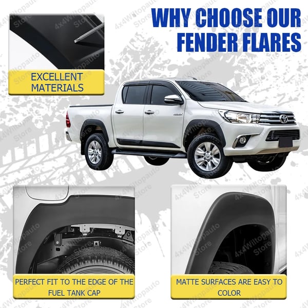 Fender Flares, Holdbart ABS Plastik, Skræddersyet til Pickup Truck Model Revo,TOYOTA HILUX REVO
