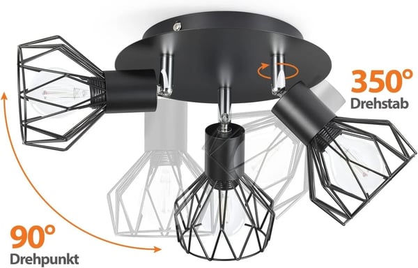 Loftlampe, Minimalistisk Design, 3 Lyskilder,Ingen pære, sort