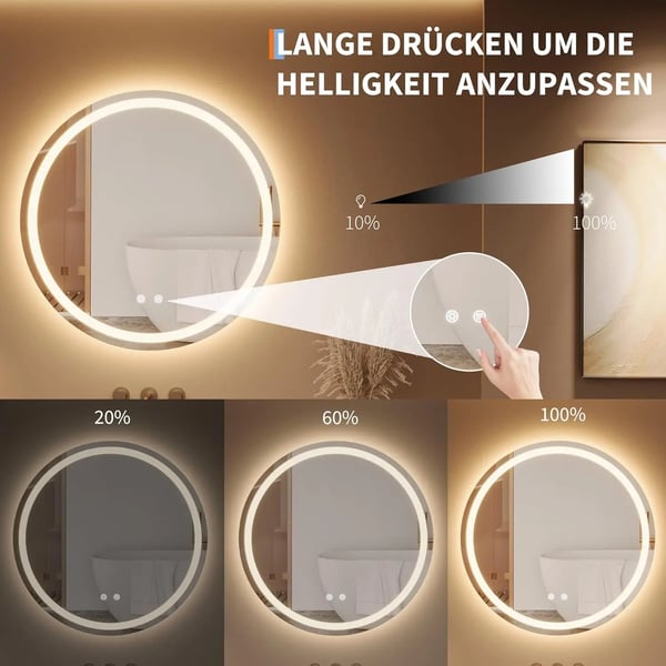Kosmetisk Spejl, 60x60 cm, Berøringskontakt, Duggfri, 2835 LED Lys, 4 mm Tykkelse