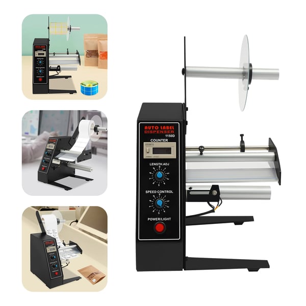 Etikette dispenser, Automatisk drift, Justerbar hastighed,Sort