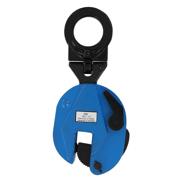 Vertikal Pladeklampe, Belastningskapacitet 2T/4409,25 lbs, Grebsområde 0-25 mm, Legeret stål konstruktion,Blå