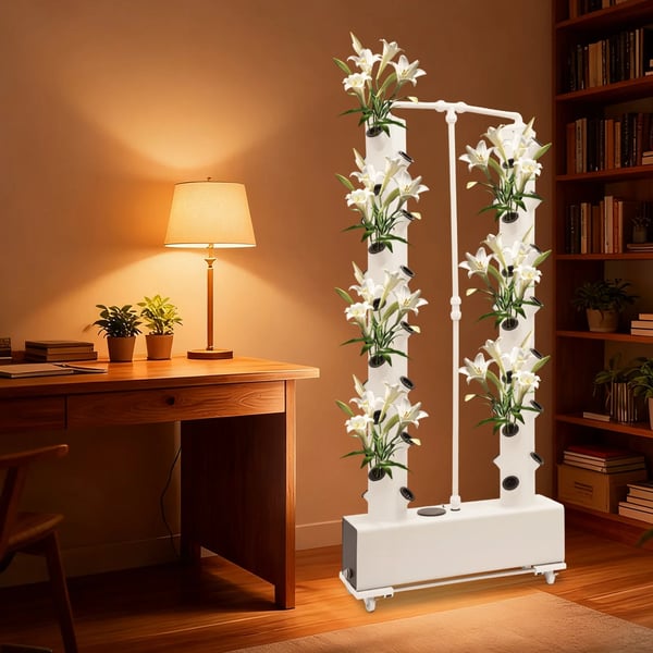 Hydroponisk Vækstsæt, 56 Plantningspunkter, 30L Vandtank, 80 cm x 20 cm x 165 cm, Fødevarekvalitet PVC Materiale, To Separate Plantningsstativer